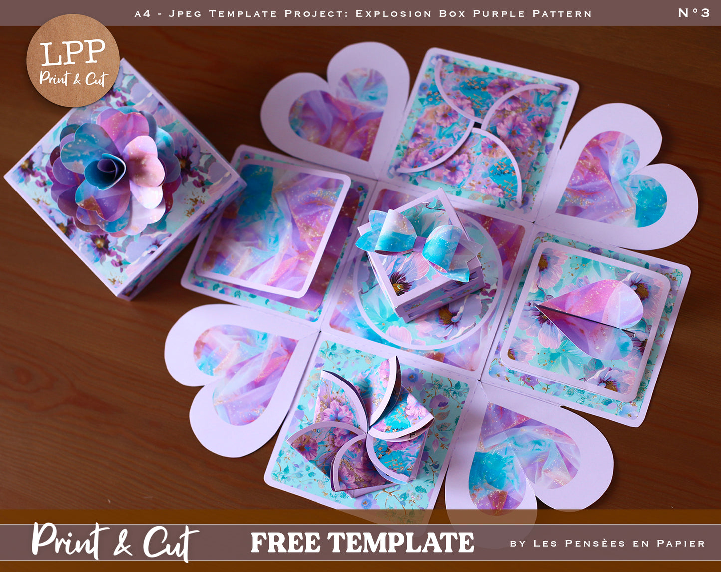 FREE - Print&Cut - EXPLOSION BOX - Purple Pattern