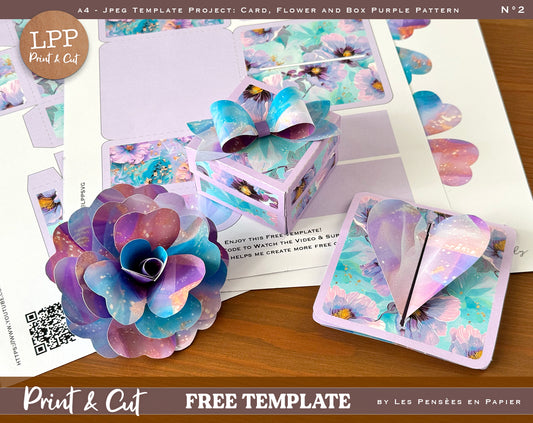 FREE - Print&Cut - CARD, FLOWER and BOX - Purple Pattern