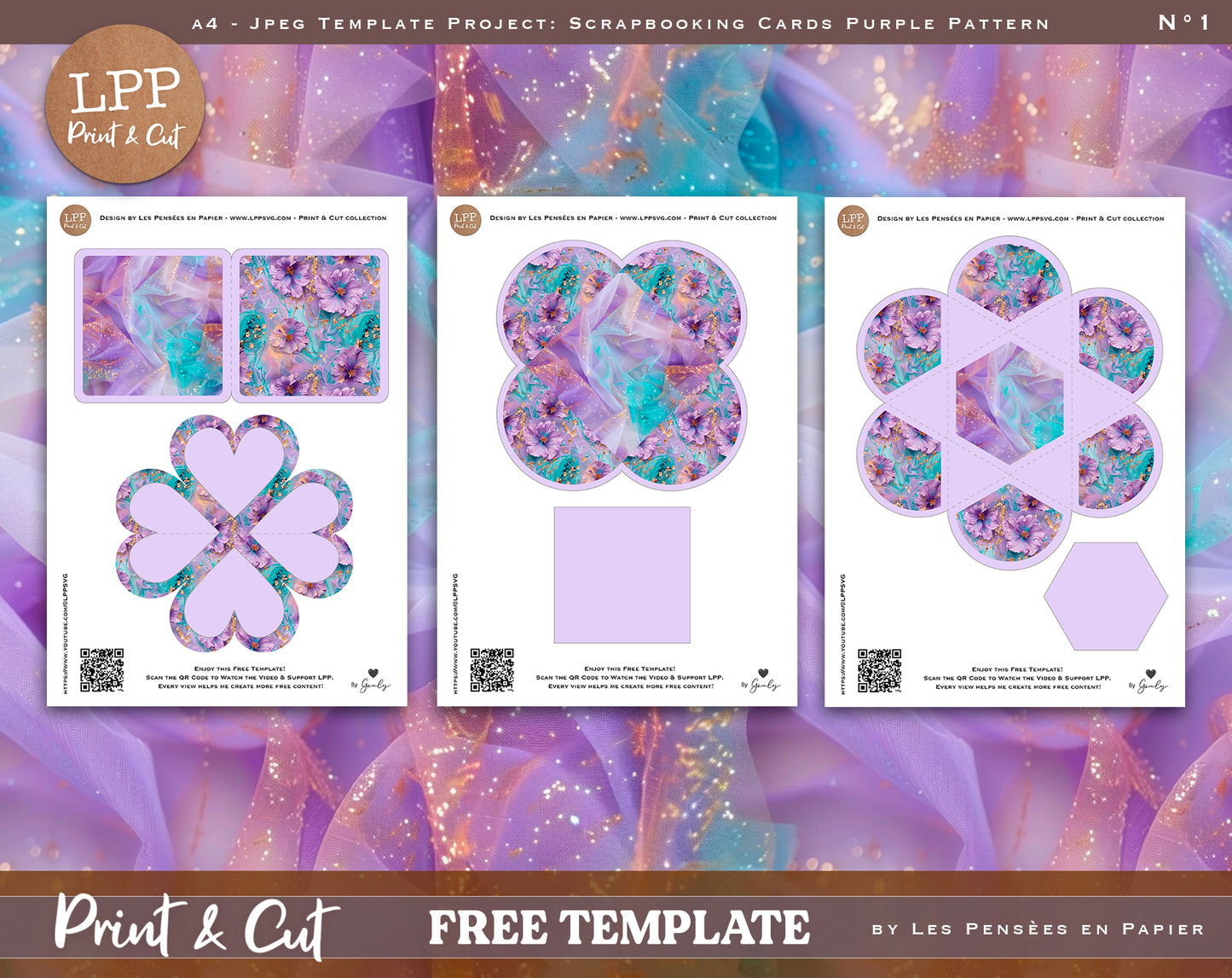 FREE - Print&Cut - SCRAPBOOKING CARDS - Purple Pattern