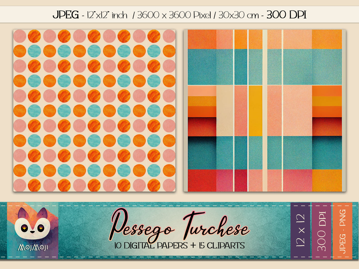 Digital KIT - Clipart PNG + Digital Paper - Pessego Turchese