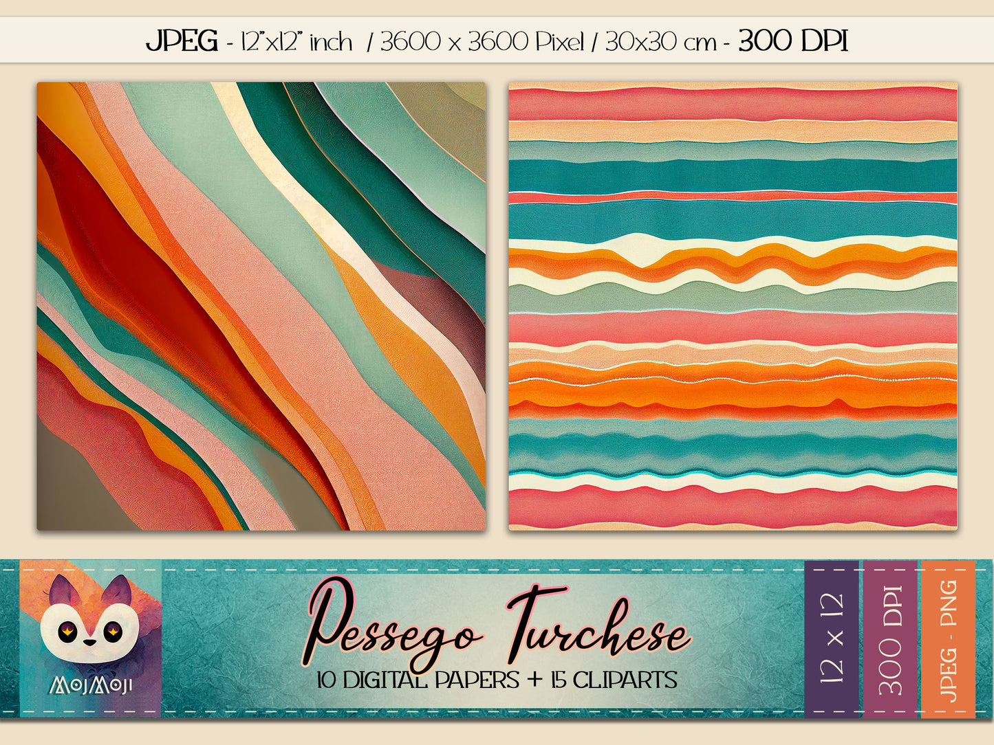 Digital KIT - Clipart PNG + Digital Paper - Pessego Turchese