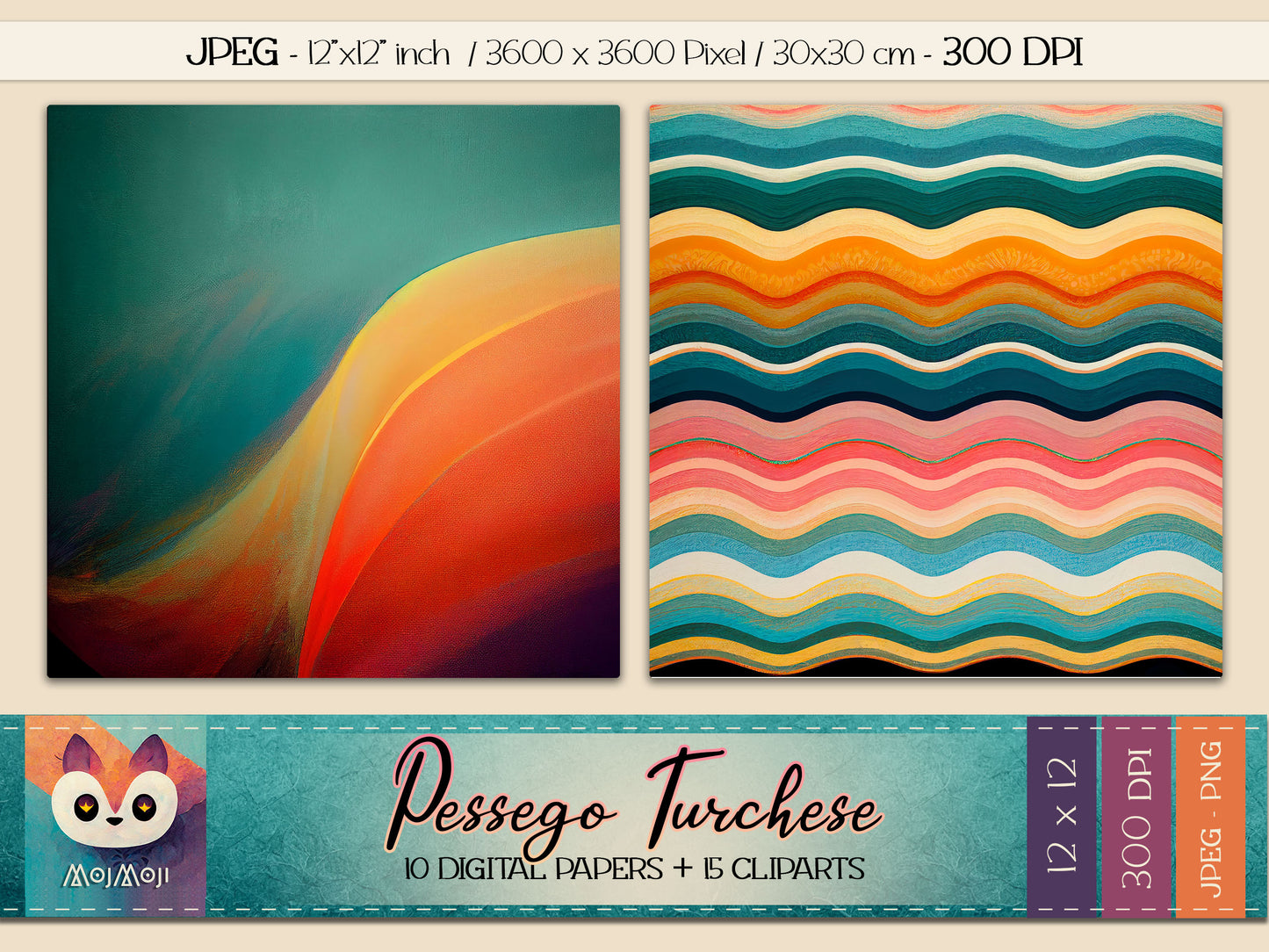 Digital KIT - Clipart PNG + Digital Paper - Pessego Turchese