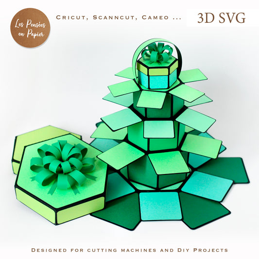 Hexagon Tower Explosion Box 3D SVG | Cutting Machine Template for Cricut, ScanNCut & Silhouette