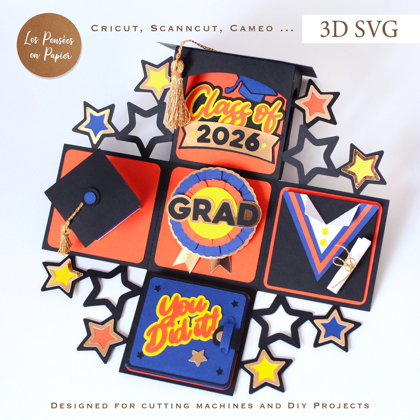 Graduation Box 3D SVG | Graduation Explosion Box for Cutting Machines | Cricut, ScanNCut & Silhouette