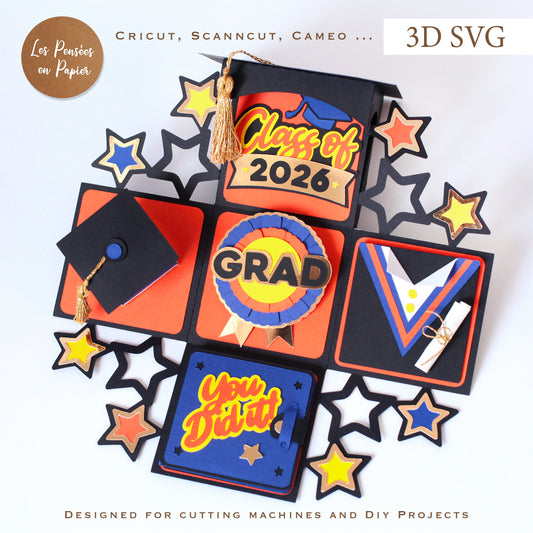 Graduation Box 3D SVG | Graduation Explosion Box for Cutting Machines | Cricut, ScanNCut & Silhouette