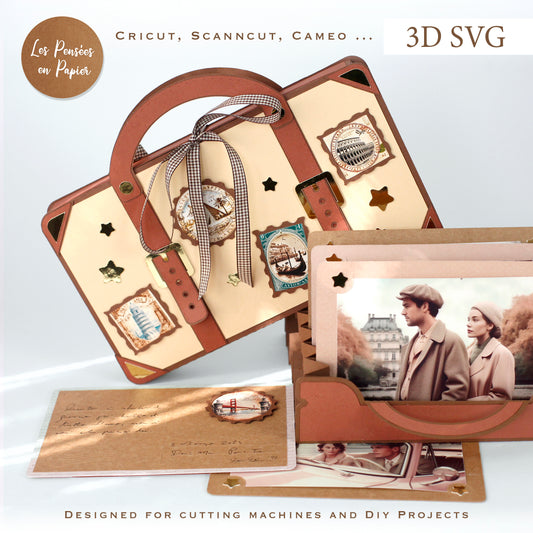 3D SVG Vintage Case Box | Postcard & Photo Holder for Cricut, ScanNCut & Silhouette