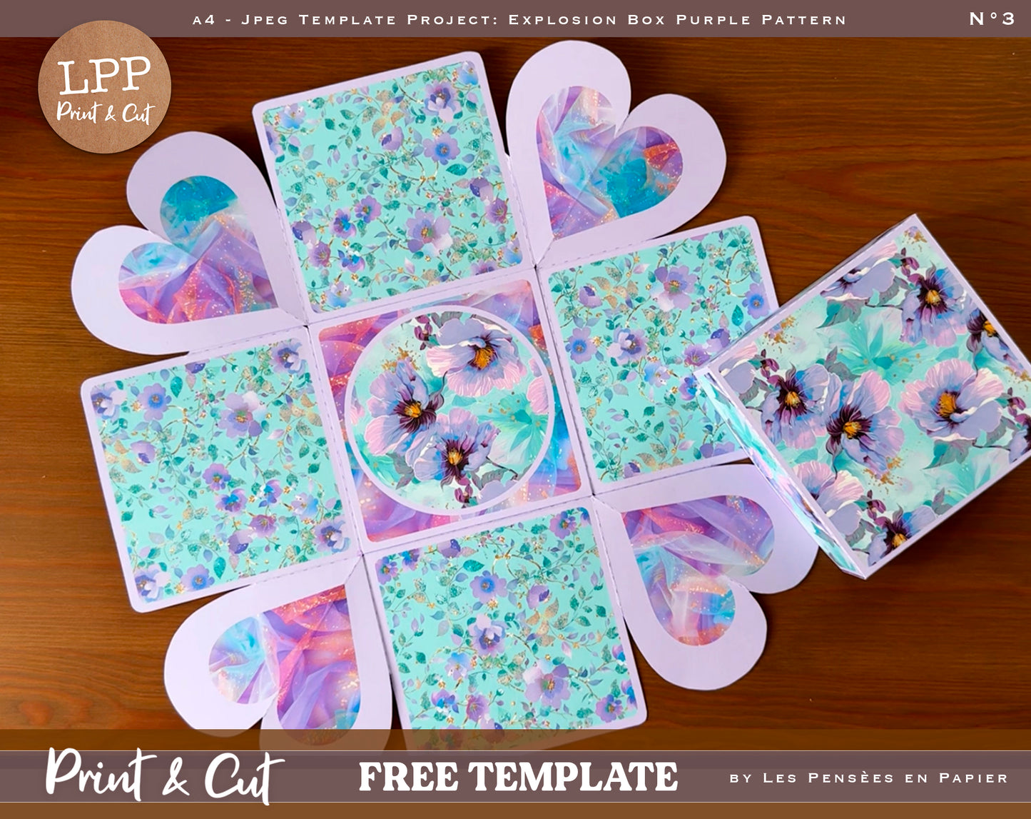 FREE - Print&Cut - EXPLOSION BOX - Purple Pattern
