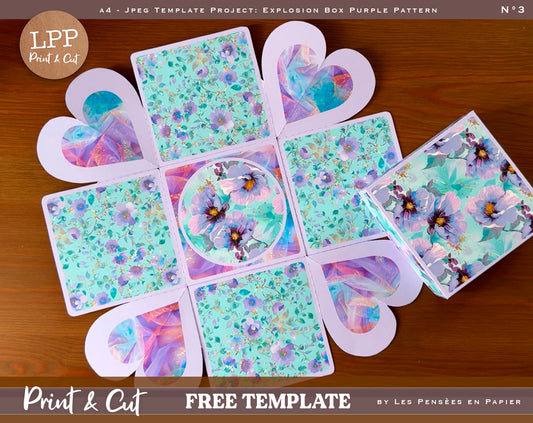 FREE - Print&Cut - EXPLOSION BOX - Purple Pattern