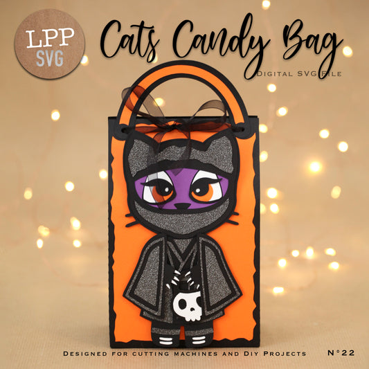 Cats Candy Bag 3D SVG | Halloween Treat Bag Cutting Machine Template for Cricut, ScanNCut & Silhouette
