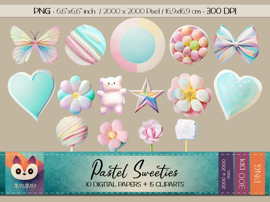 Digital KIT - Clipart PNG + Digital Paper - Pastel Sweeties