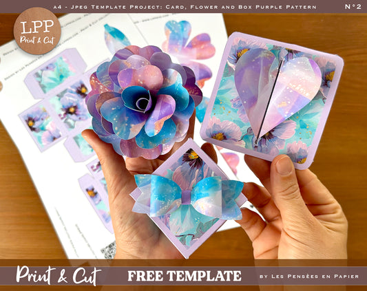 FREE - Print&Cut - CARD, FLOWER and BOX - Purple Pattern