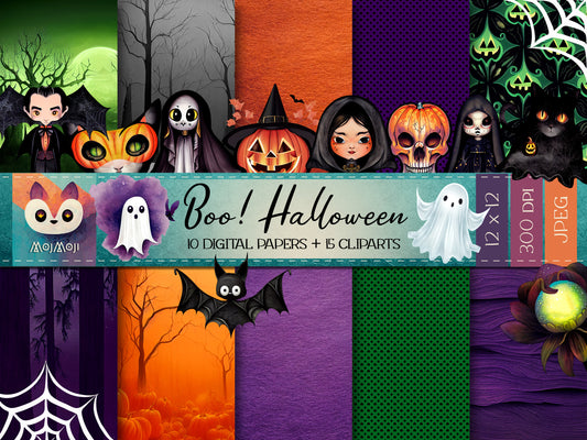 Digital KIT - Clipart PNG + Digital Paper - Boo Halloween!