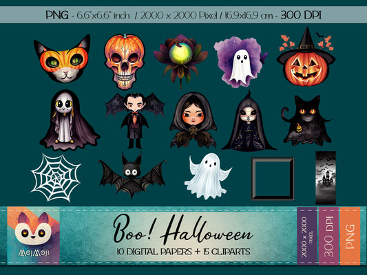 Digital KIT - Clipart PNG + Digital Paper - Boo Halloween!