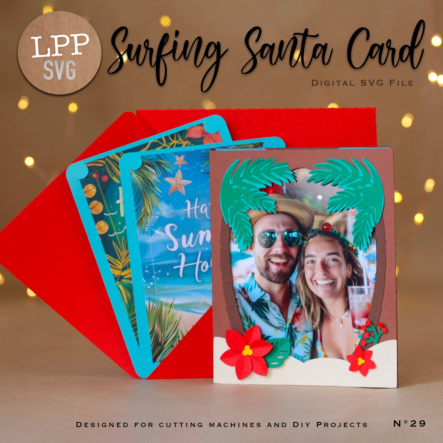 SURFING SANTA CARD - SVG