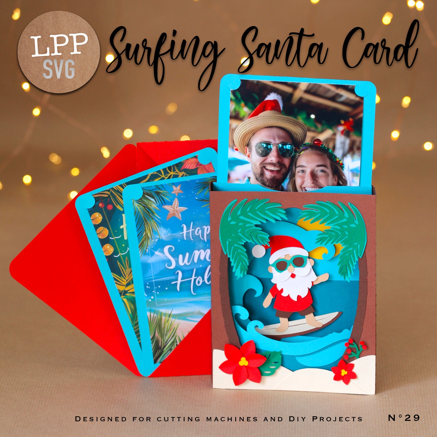 SURFING SANTA CARD - SVG