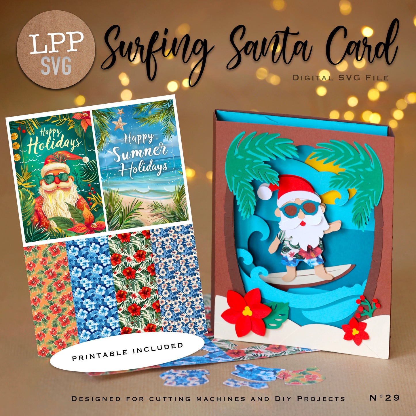 SURFING SANTA CARD - SVG