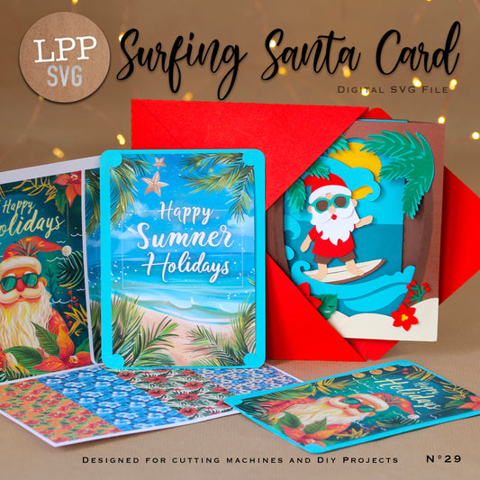 SURFING SANTA CARD - SVG