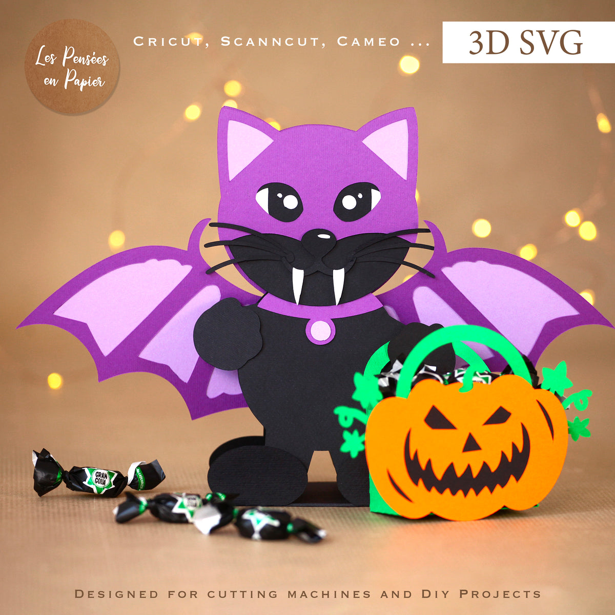 Bat Cat Card 3D SVG | Halloween Card Cutting Machine Template for Cricut, ScanNCut & Silhouette