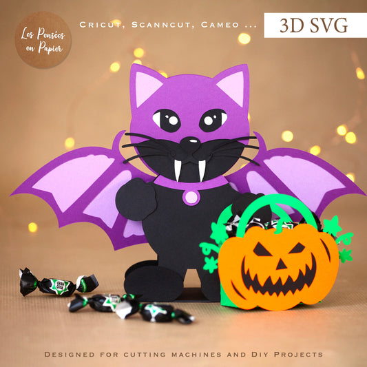 Bat Cat Card 3D SVG | Halloween Card Cutting Machine Template for Cricut, ScanNCut & Silhouette